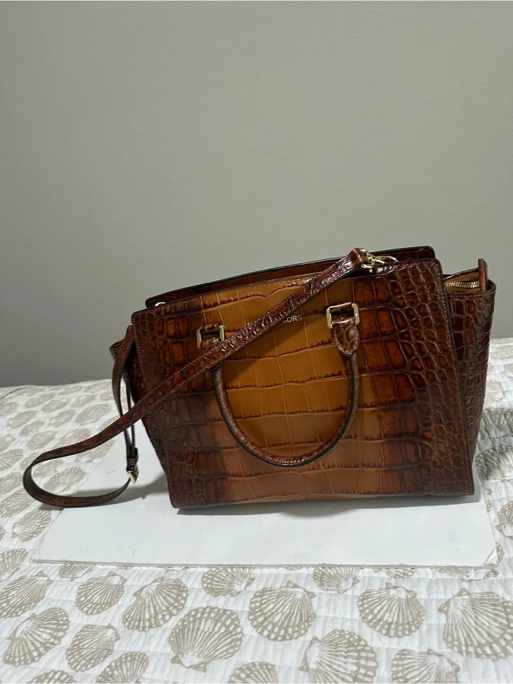 Michael Kors Bags | Michael Kors Selma Crocodile Leather Satchel | Color: Brown